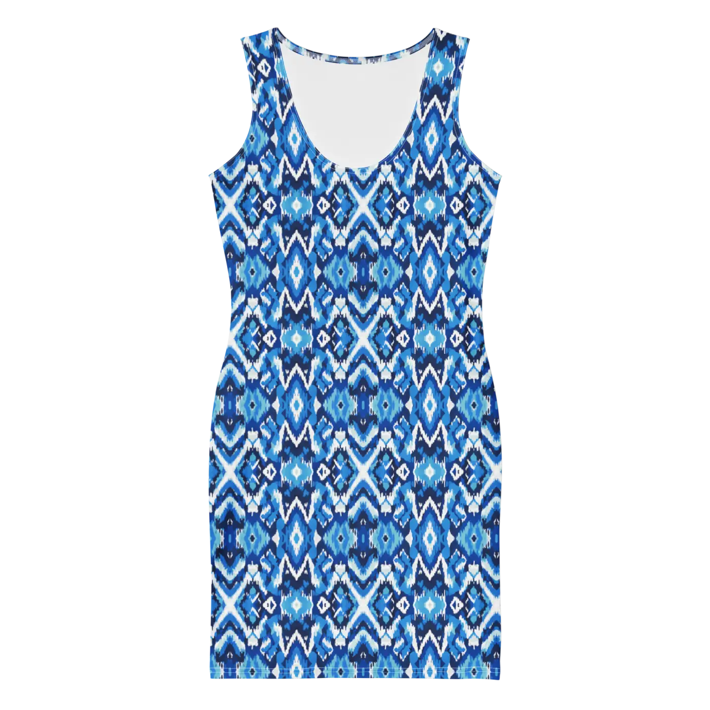 Capri Blue Ikat Bodycon Dress - Recycled Polyester - DipaliZ