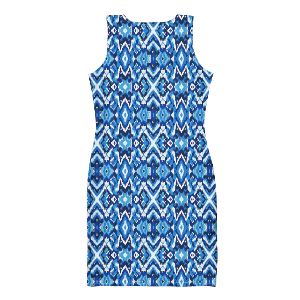 Capri Blue Ikat Bodycon Dress - Recycled Polyester - DipaliZ