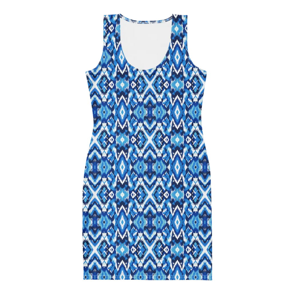 Capri Blue Ikat Bodycon Dress - Recycled Polyester - DipaliZ