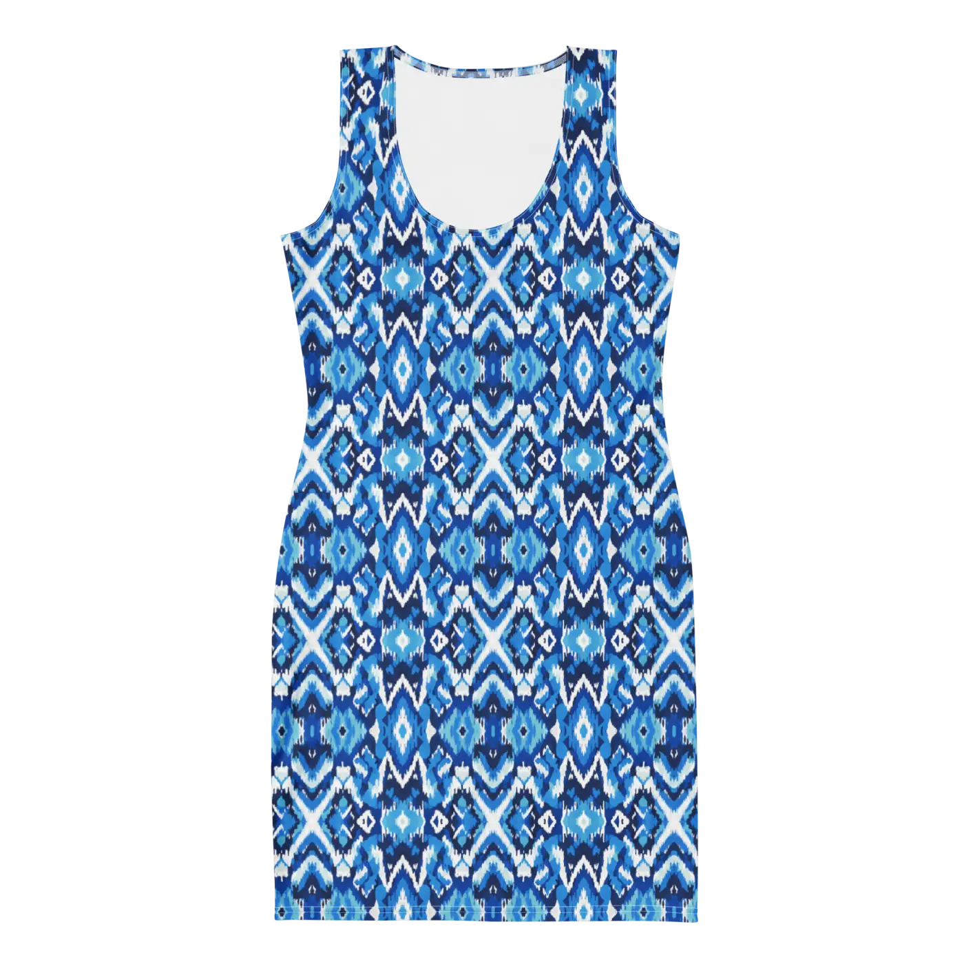 Capri Blue Ikat Bodycon Dress - Recycled Polyester - DipaliZ