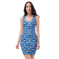 Capri Blue Ikat Bodycon Dress - Recycled Polyester - DipaliZ