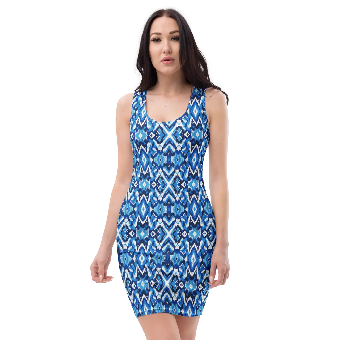 Capri Blue Ikat Bodycon Dress - Recycled Polyester - DipaliZ