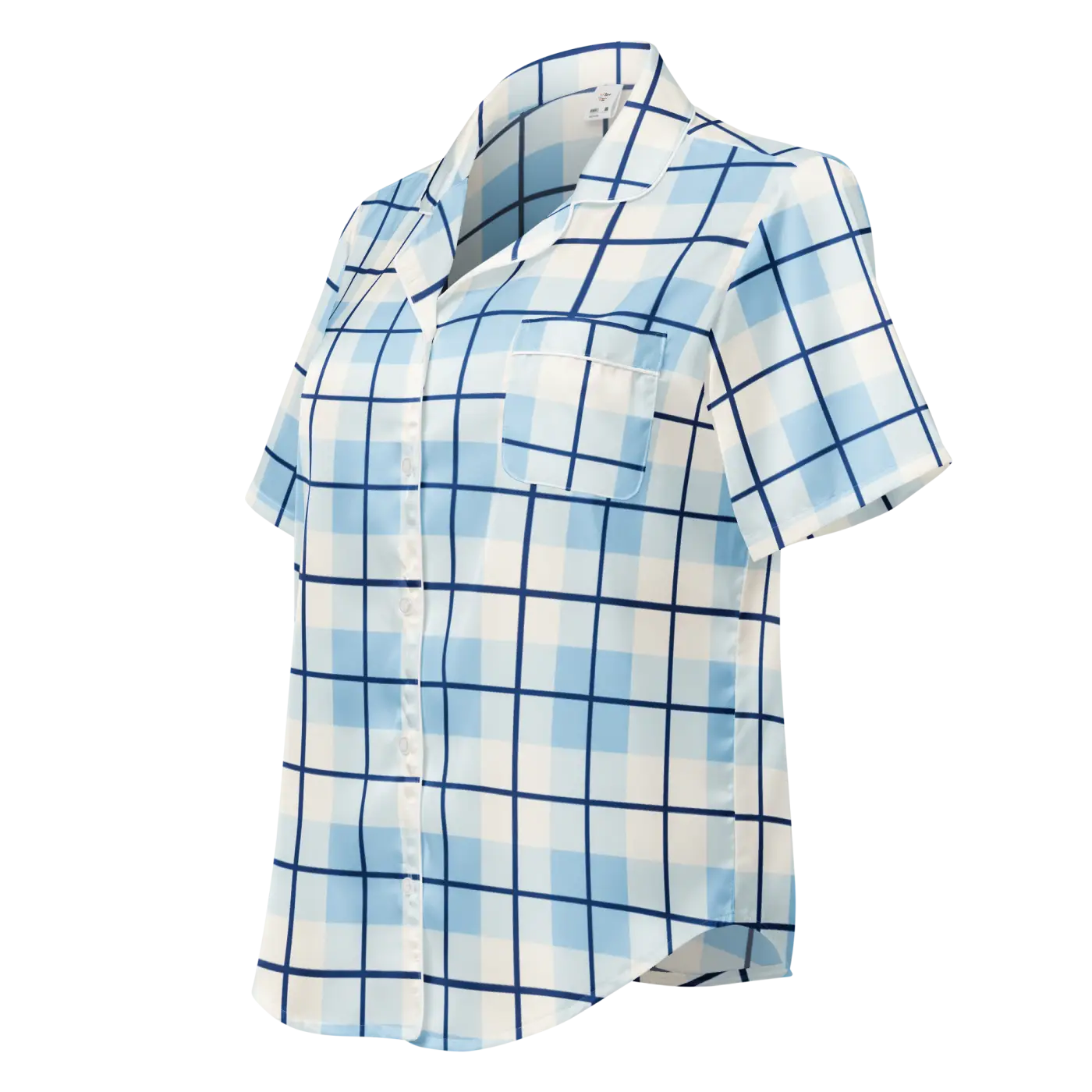 Capri Blue Madras Short Sleeve Pajama Top - Relaxed Fit - DipaliZ