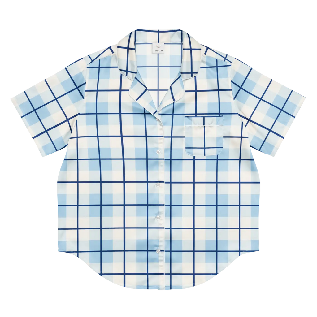 Capri Blue Madras Short Sleeve Pajama Top - Relaxed Fit - DipaliZ