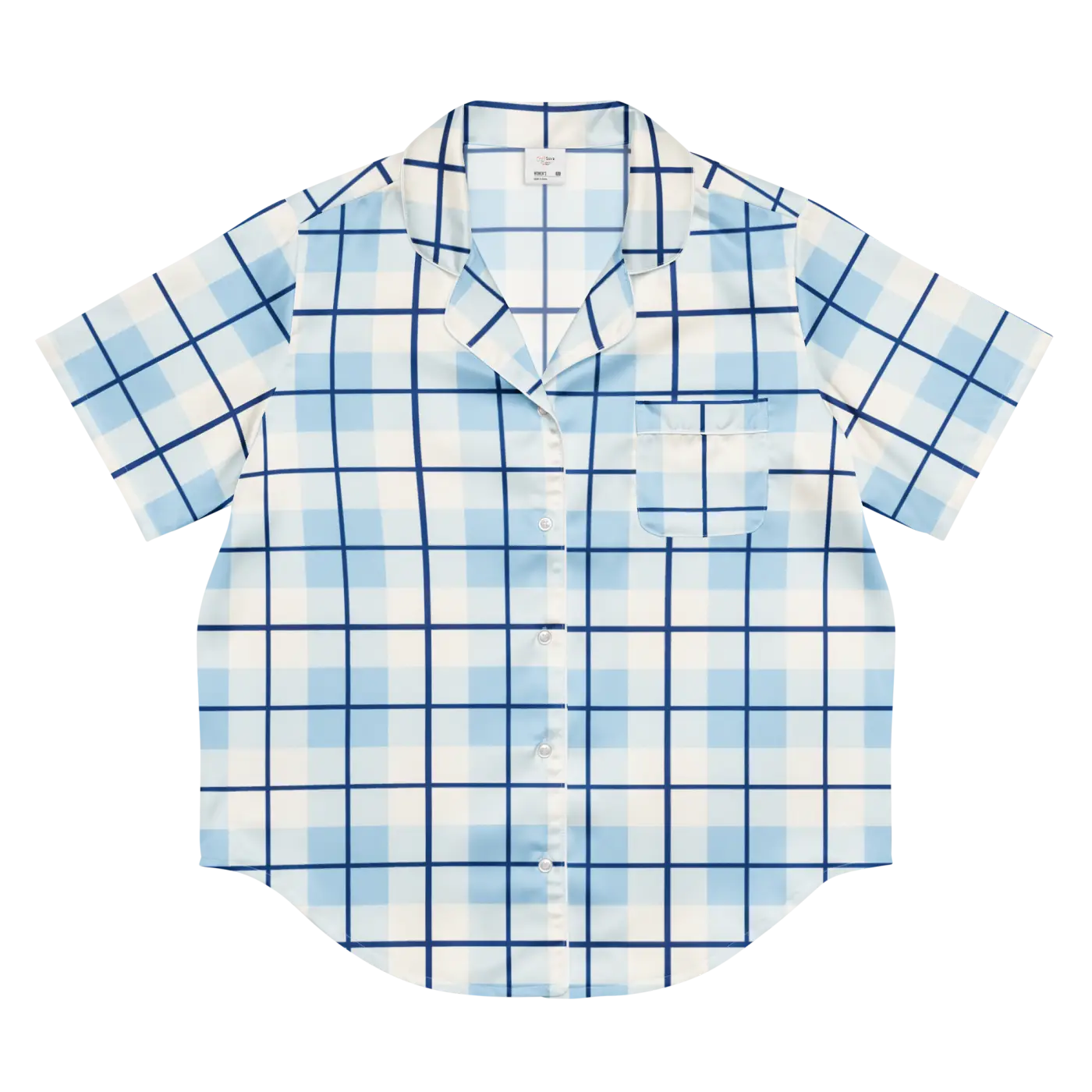 Capri Blue Madras Short Sleeve Pajama Top - Relaxed Fit - DipaliZ