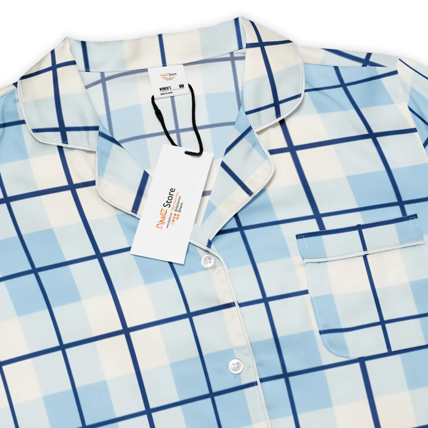 Capri Blue Madras Short Sleeve Pajama Top - Relaxed Fit - DipaliZ