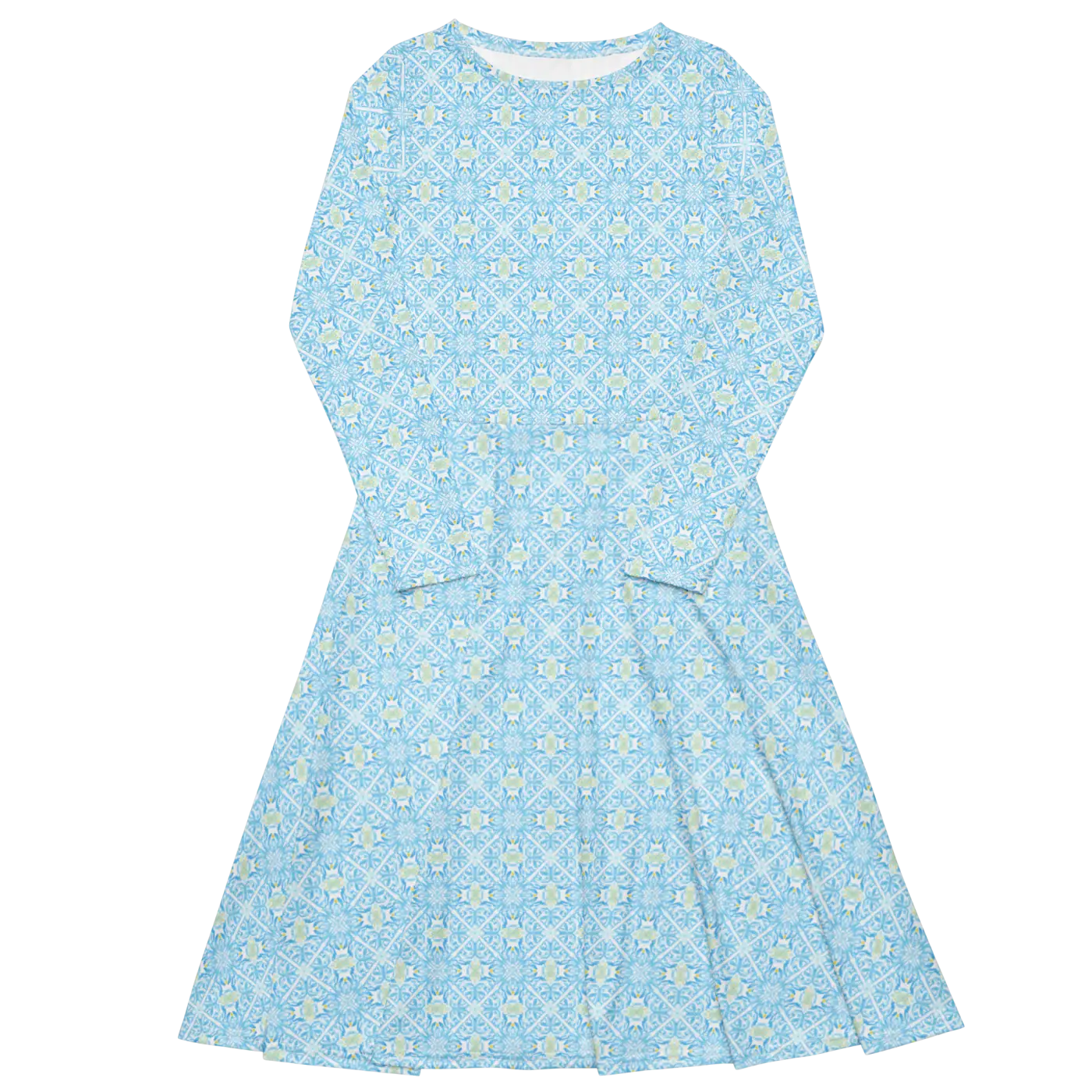 Capri Blue Medallion Print Midi Dress - Long Sleeve - DipaliZ