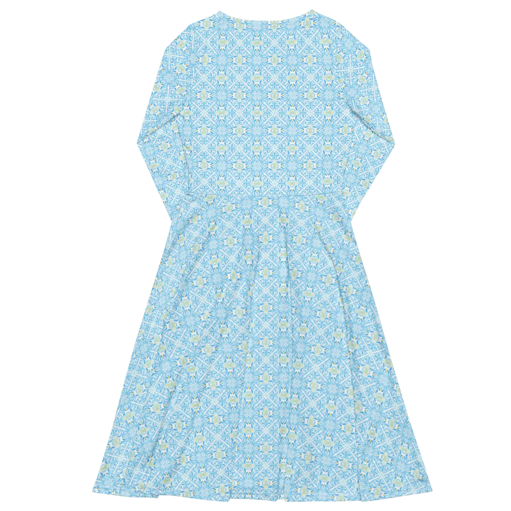 Capri Blue Medallion Print Midi Dress - Long Sleeve - DipaliZ
