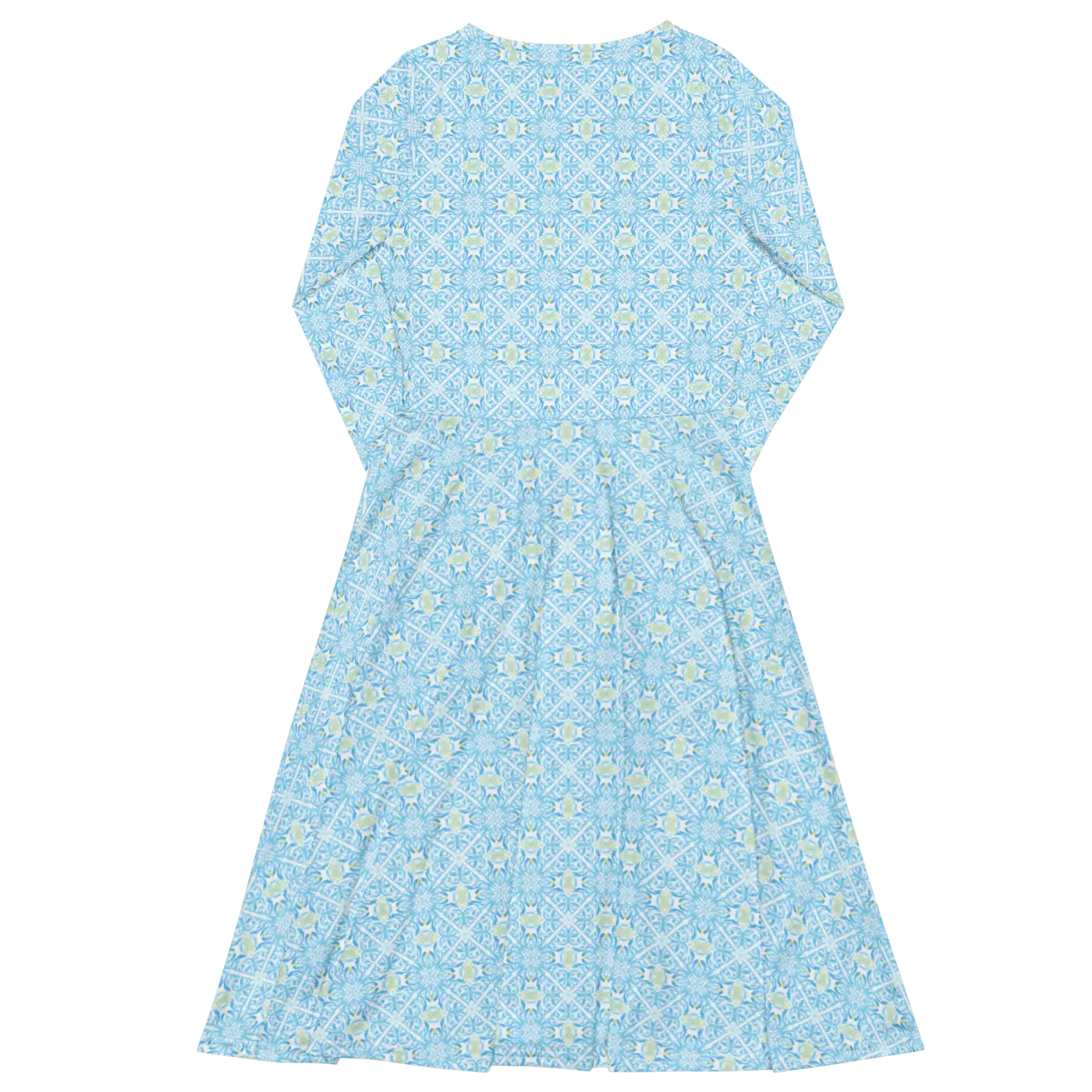 Capri Blue Medallion Print Midi Dress - Long Sleeve - DipaliZ
