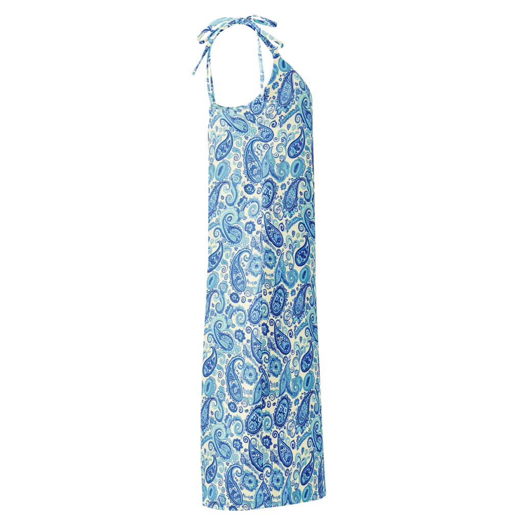 Capri Blue Paisley Midi Dress - Flirty Tie Straps - DipaliZ