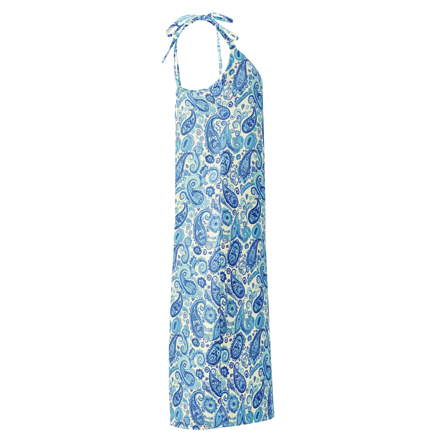 Capri Blue Paisley Midi Dress - Flirty Tie Straps - DipaliZ