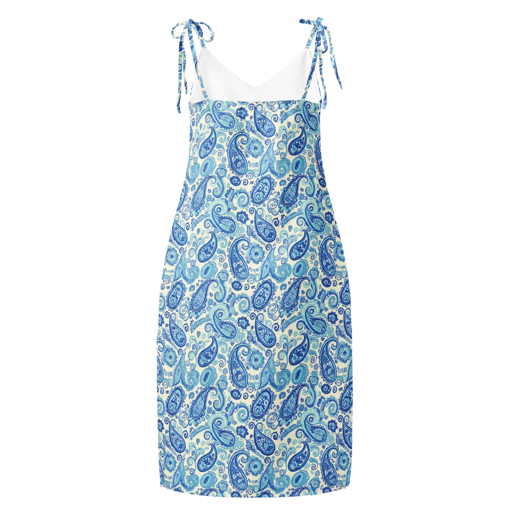 Capri Blue Paisley Midi Dress - Flirty Tie Straps - DipaliZ