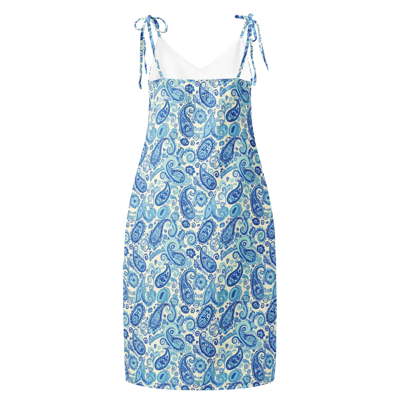 Capri Blue Paisley Midi Dress - Flirty Tie Straps - DipaliZ