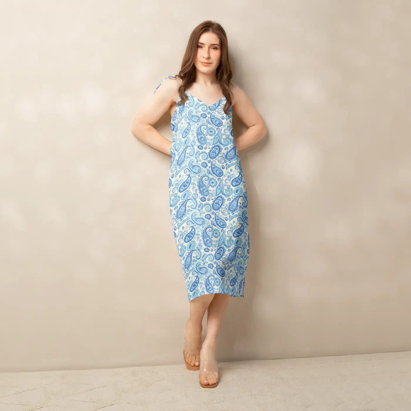 Capri Blue Paisley Midi Dress - Flirty Tie Straps - DipaliZ