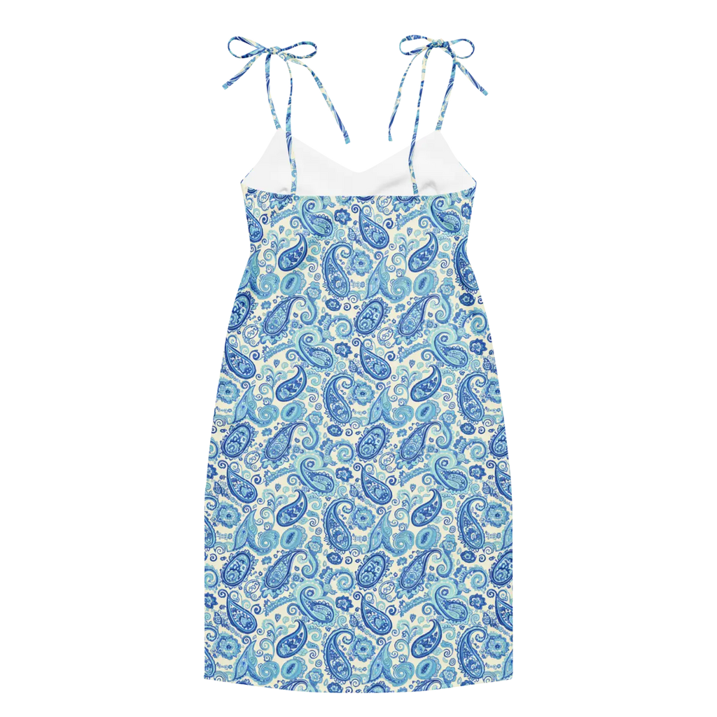 Capri Blue Paisley Midi Dress - Flirty Tie Straps - DipaliZ
