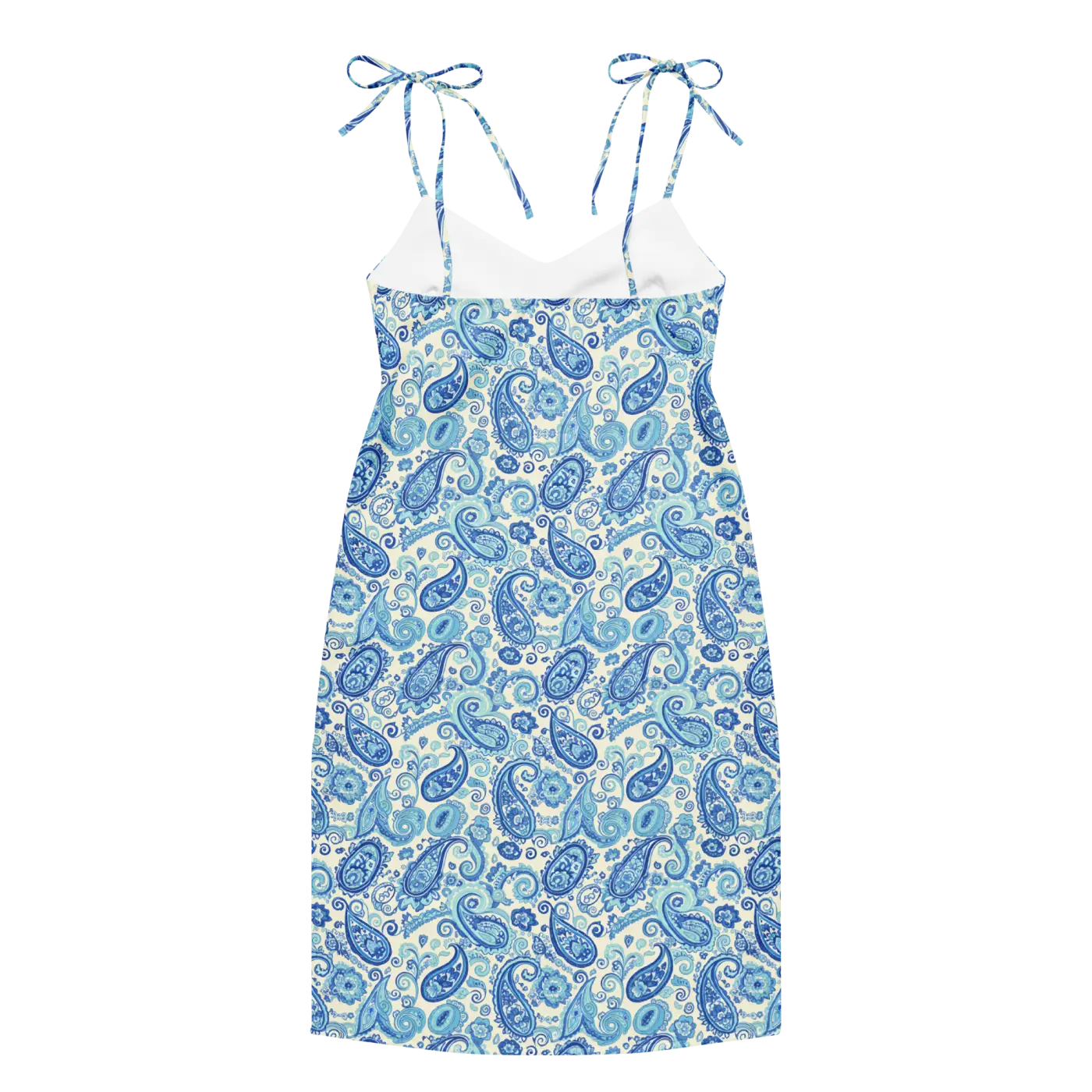 Capri Blue Paisley Midi Dress - Flirty Tie Straps - DipaliZ