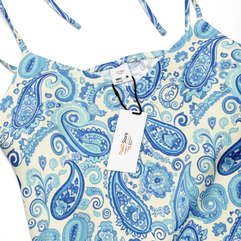 Capri Blue Paisley Midi Dress - Flirty Tie Straps - DipaliZ