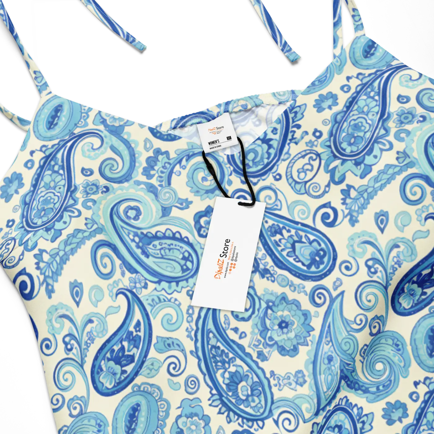 Capri Blue Paisley Midi Dress - Flirty Tie Straps - DipaliZ
