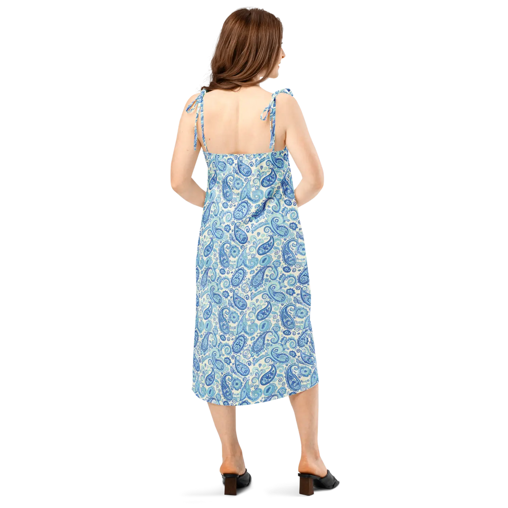 Capri Blue Paisley Midi Dress - Flirty Tie Straps - DipaliZ