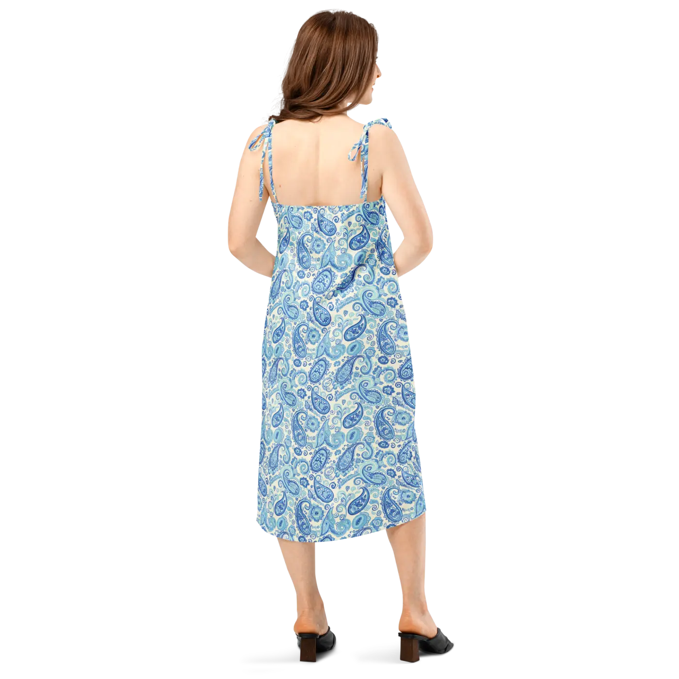 Capri Blue Paisley Midi Dress - Flirty Tie Straps - DipaliZ