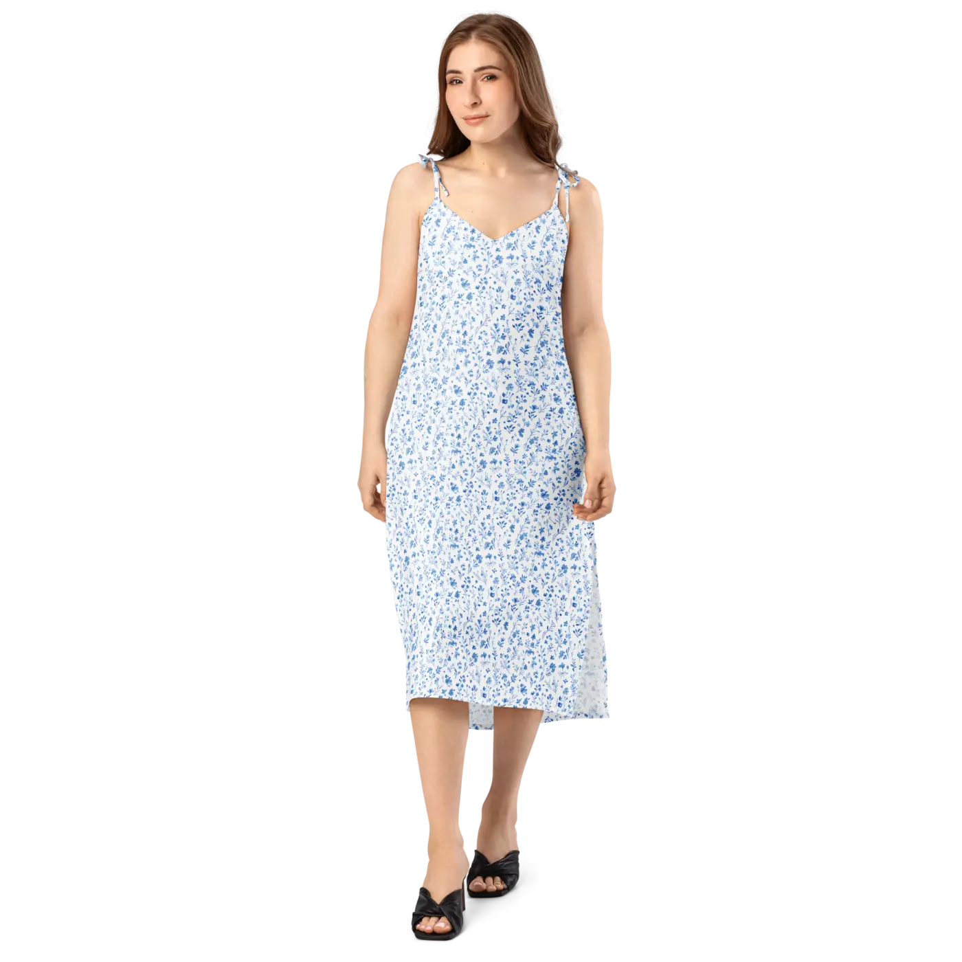 Floral Midi Dress - Capri Blue Breezy Tie-Strap - DipaliZ