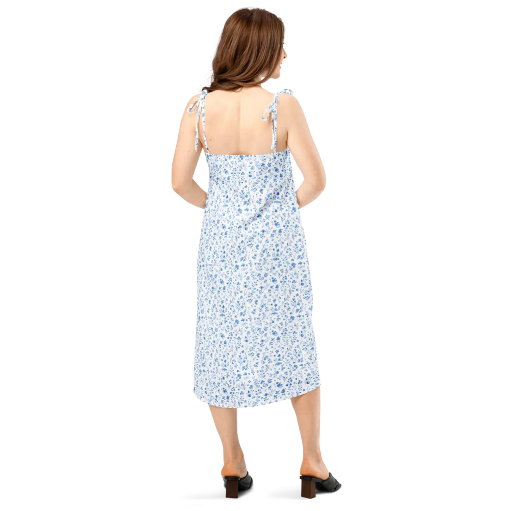 Floral Midi Dress - Capri Blue Breezy Tie-Strap - DipaliZ