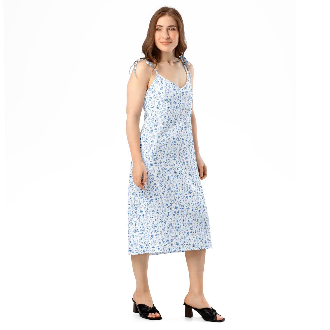 Floral Midi Dress - Capri Blue Breezy Tie-Strap - DipaliZ