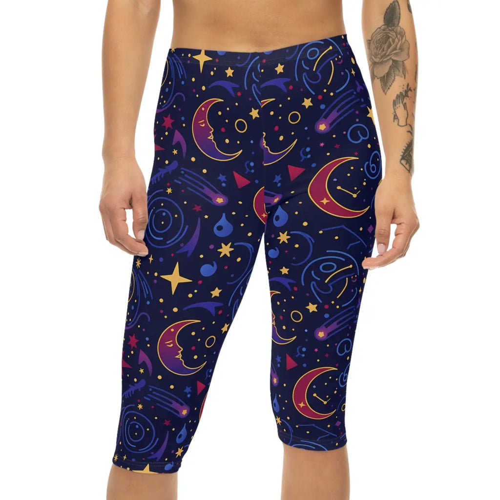 Cosmic Moon Capri Leggings - Celestial Activewear - DipaliZ