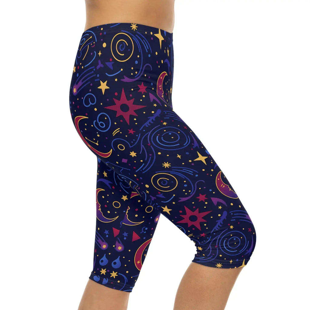 Cosmic Moon Capri Leggings - Celestial Activewear - DipaliZ