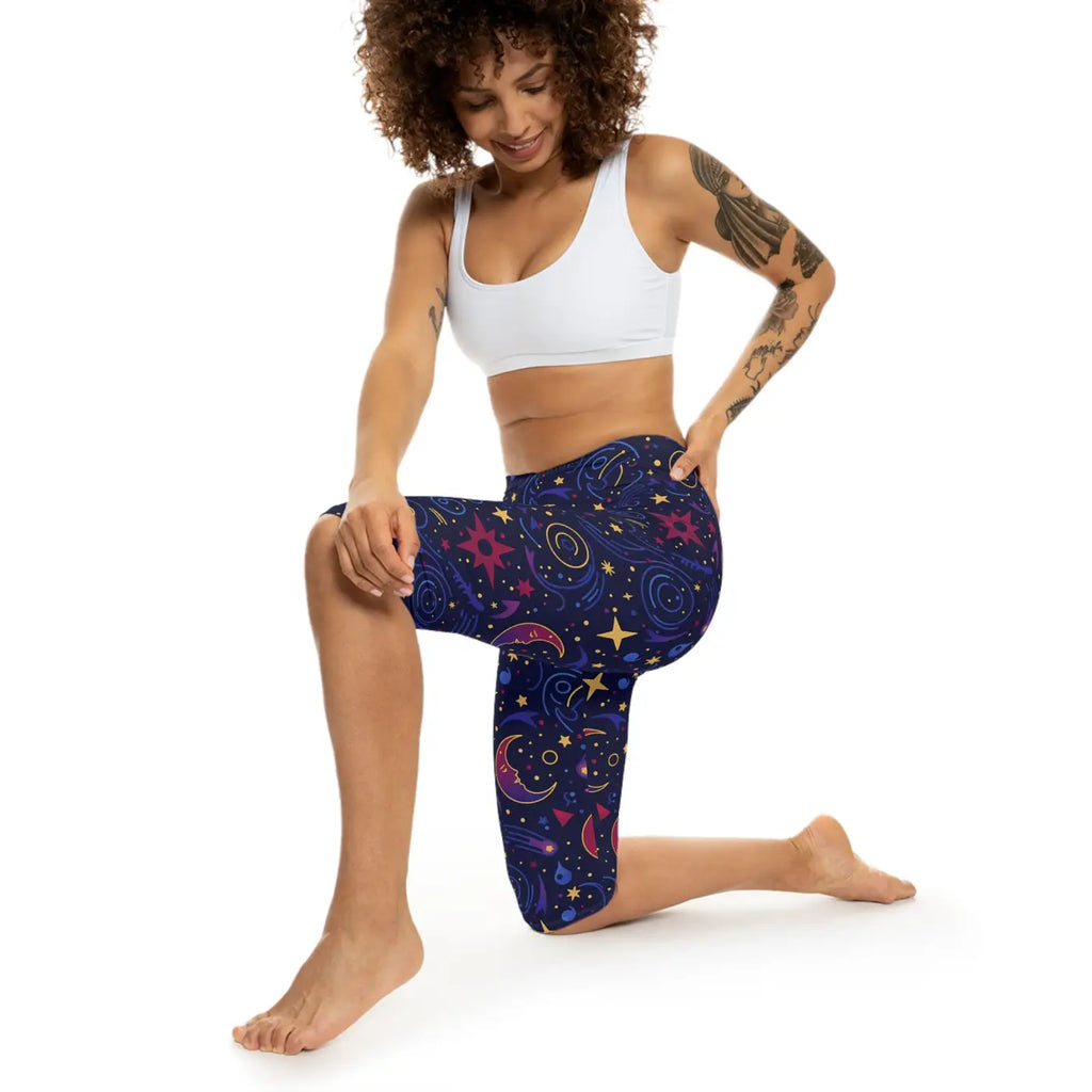 Cosmic Moon Capri Leggings - Celestial Activewear - DipaliZ