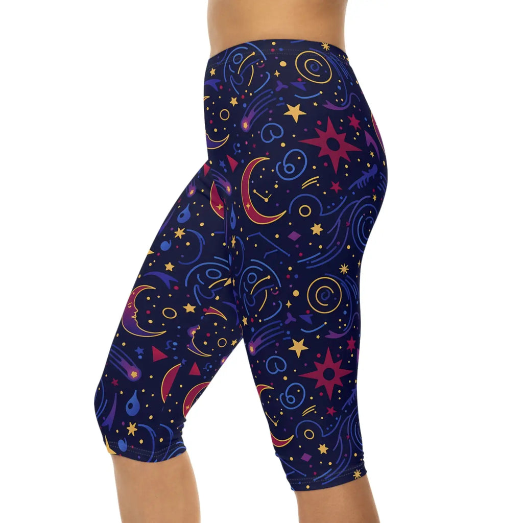 Cosmic Moon Capri Leggings - Celestial Activewear - DipaliZ
