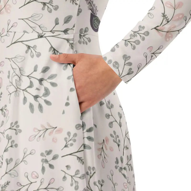 Purple Peacock Print Long Sleeve Midi Dress - DipaliZ