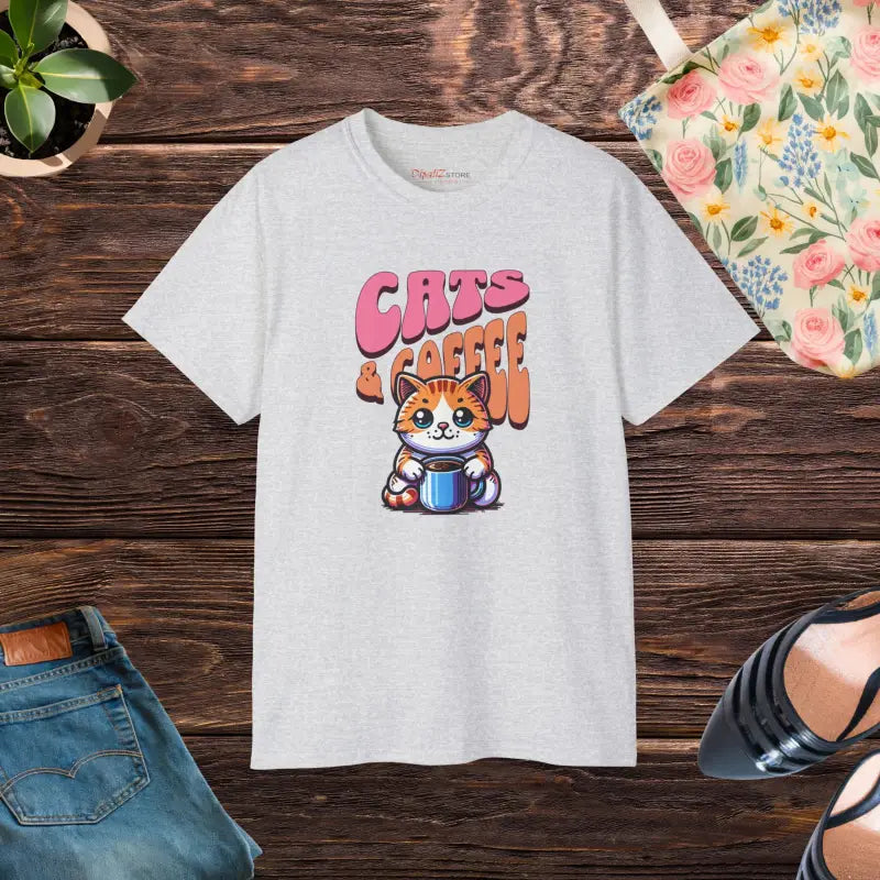 Ultra Cotton Tee - Cat and Coffee Lover Design - DipaliZ