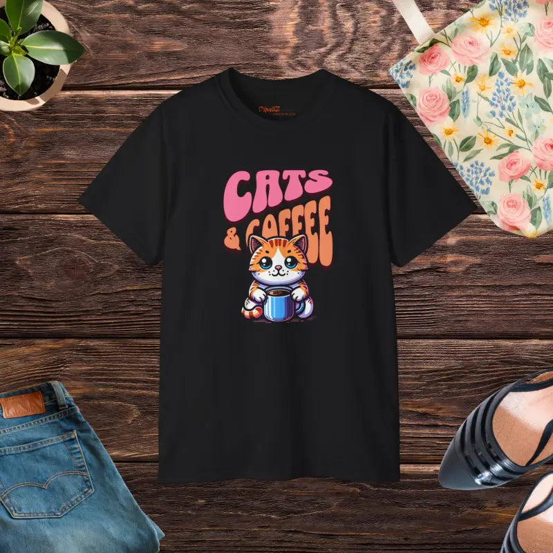 Ultra Cotton Tee - Cat and Coffee Lover Design - DipaliZ