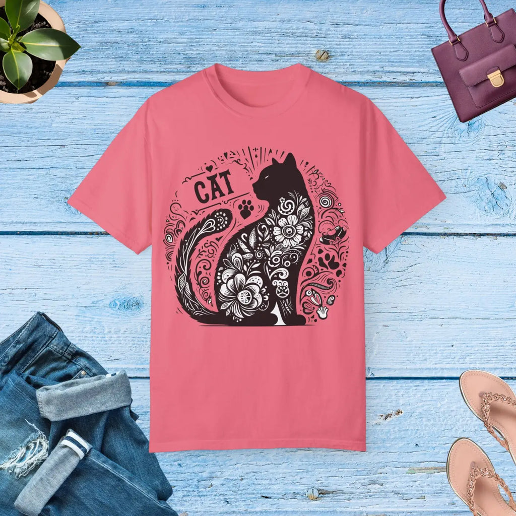 Floral Unisex Tee - Vibrant Artistic Cat Design - DipaliZ