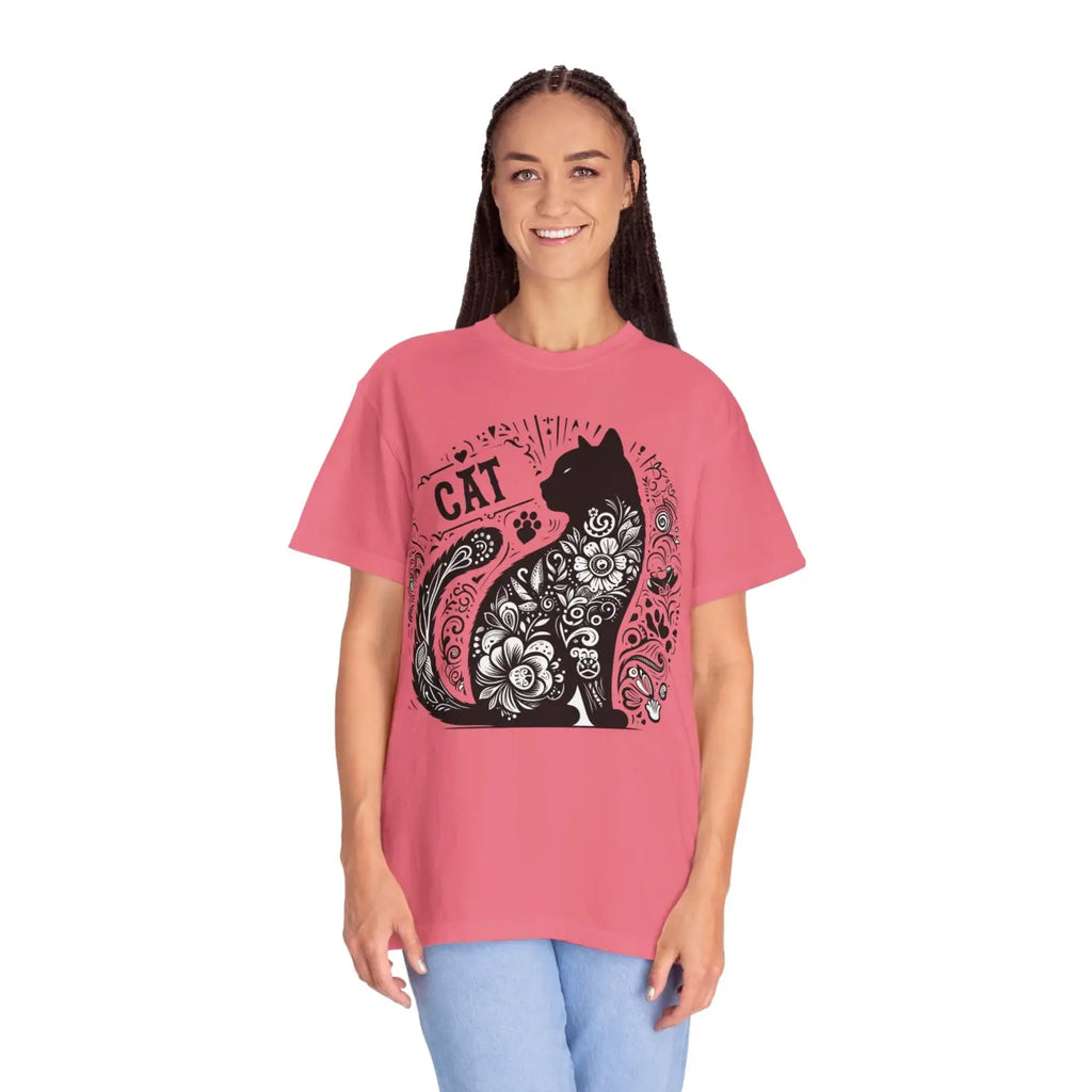 Floral Unisex Tee - Vibrant Artistic Cat Design - DipaliZ
