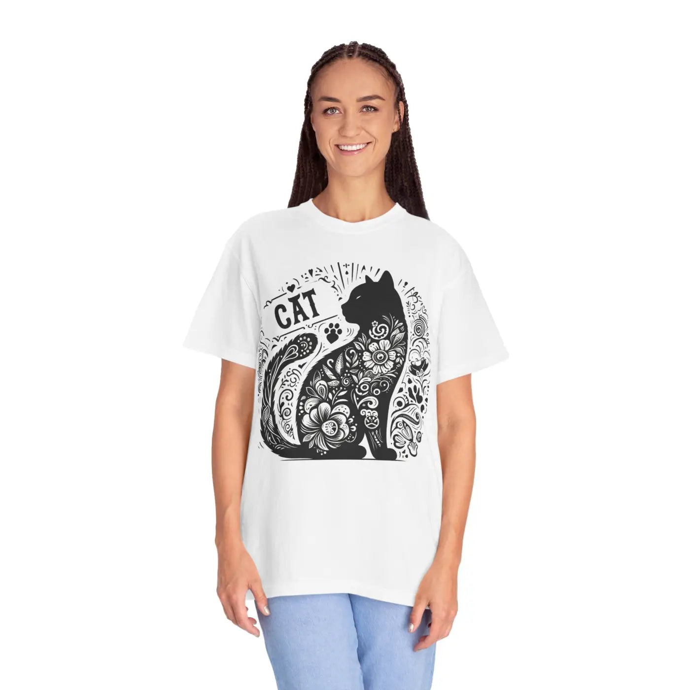 Floral Unisex Tee - Vibrant Artistic Cat Design - DipaliZ
