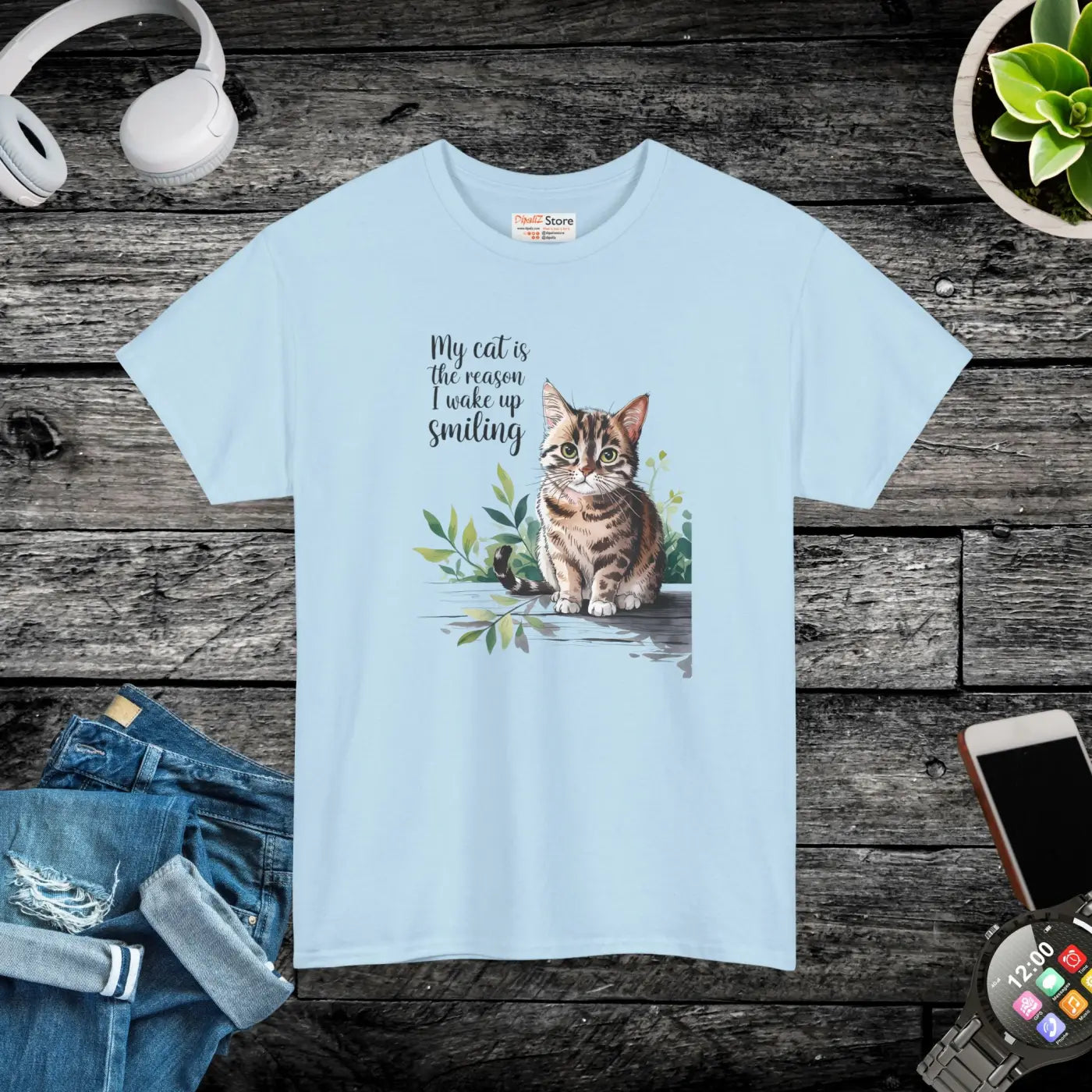 Cat Lovers Heavy Cotton Tee - Smiling Unisex Design - DipaliZ