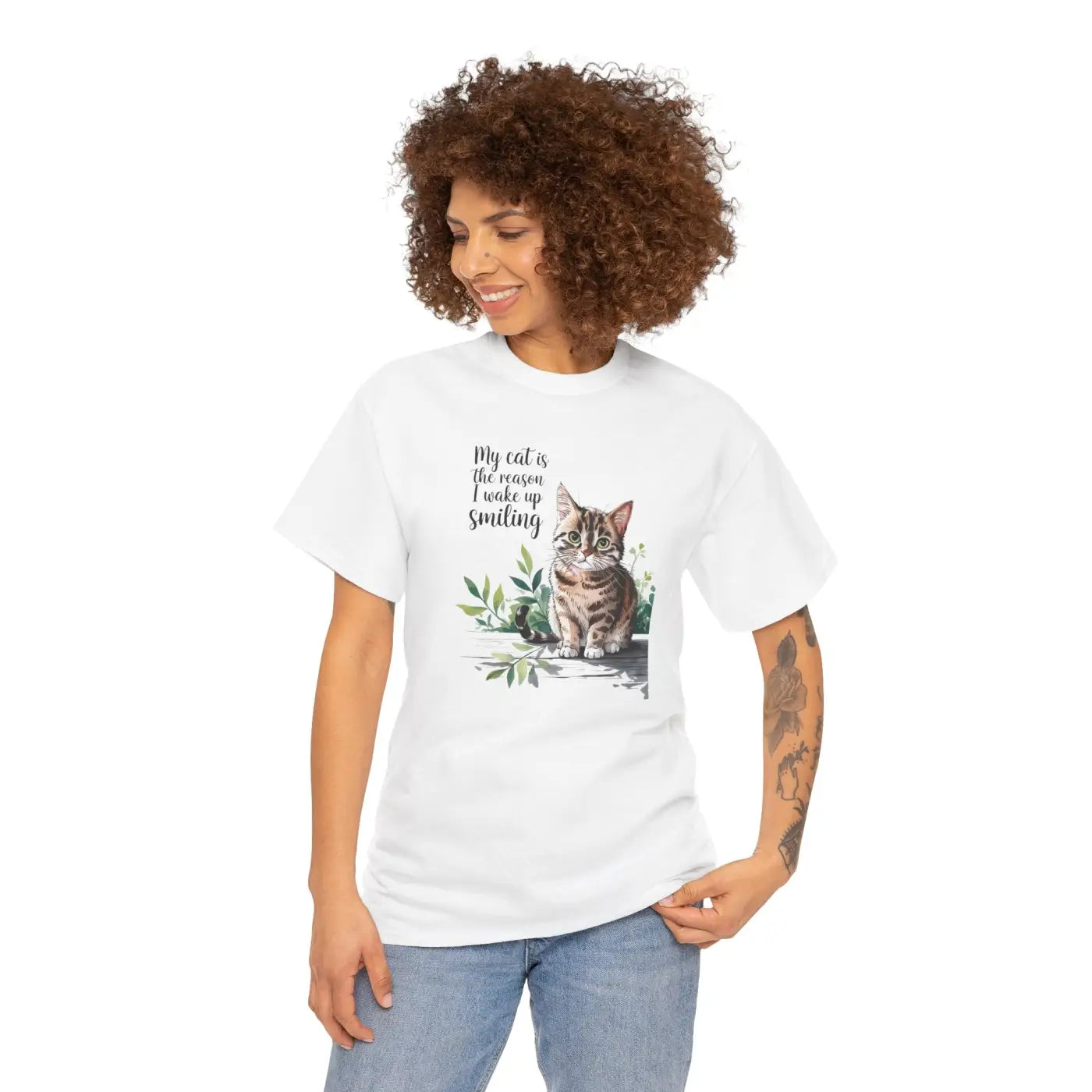 Cat Lovers Heavy Cotton Tee - Smiling Unisex Design - DipaliZ