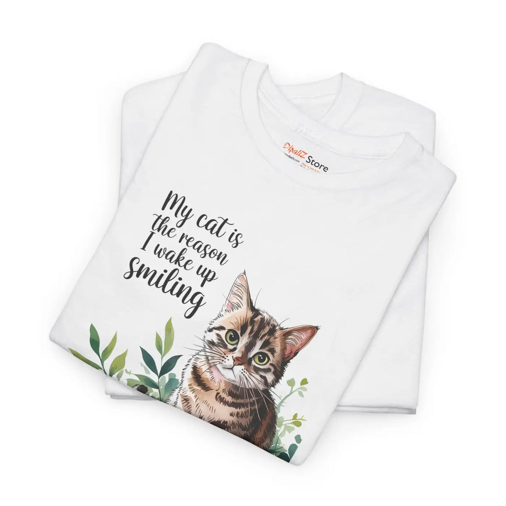 Cat Lovers Heavy Cotton Tee - Smiling Unisex Design - DipaliZ
