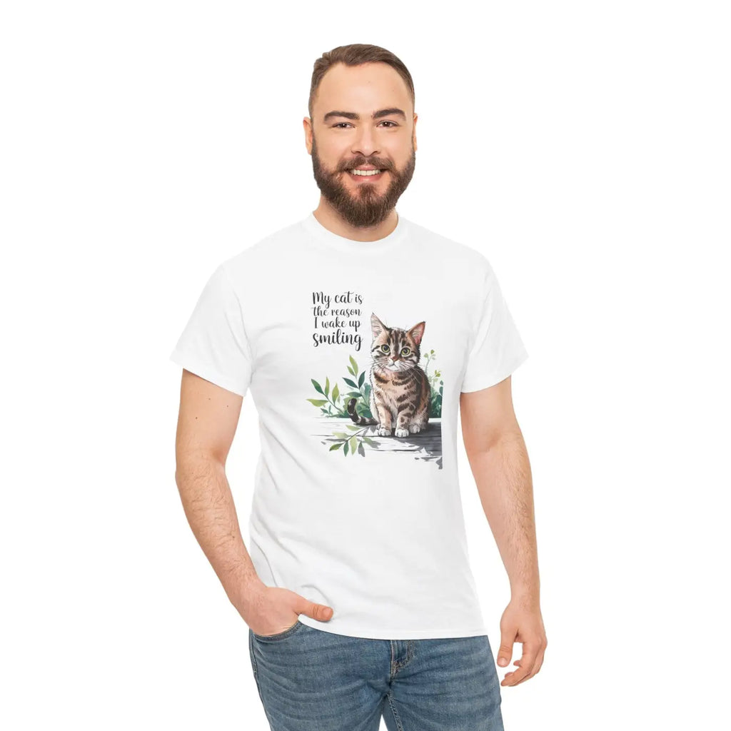 Cat Lovers Heavy Cotton Tee - Smiling Unisex Design - DipaliZ