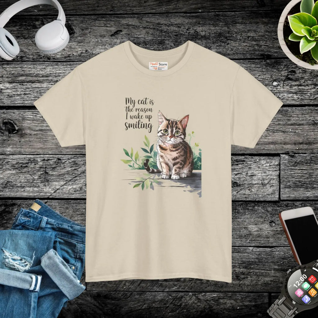 Cat Lovers Heavy Cotton Tee - Smiling Unisex Design - DipaliZ