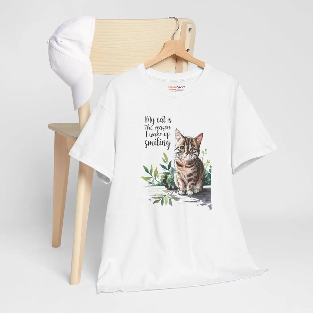 Cat Lovers Heavy Cotton Tee - Smiling Unisex Design - DipaliZ