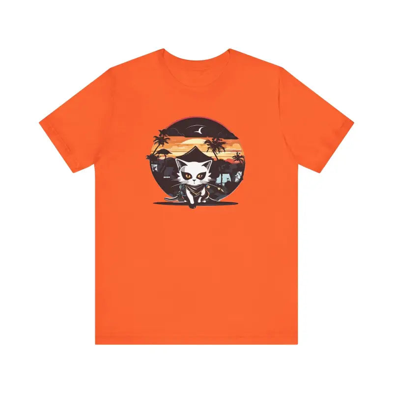 Retro Cat Samurai Jersey Short Sleeve Tee - Japanese Ninja - DipaliZ