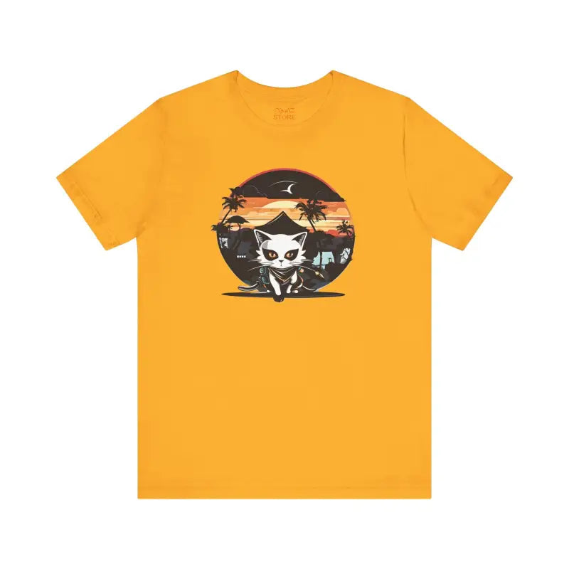 Retro Cat Samurai Jersey Short Sleeve Tee - Japanese Ninja - DipaliZ