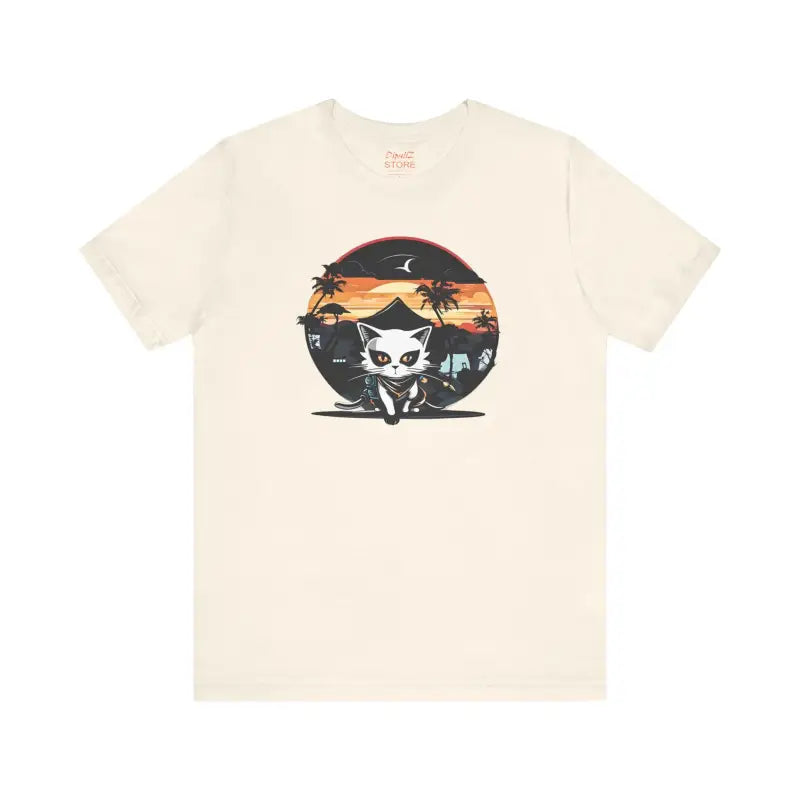 Retro Cat Samurai Jersey Short Sleeve Tee - Japanese Ninja - DipaliZ