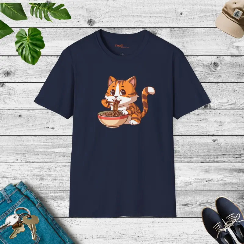 Noodle-Slurping Cat Tee - Purrrfectly Durable Unisex - DipaliZ