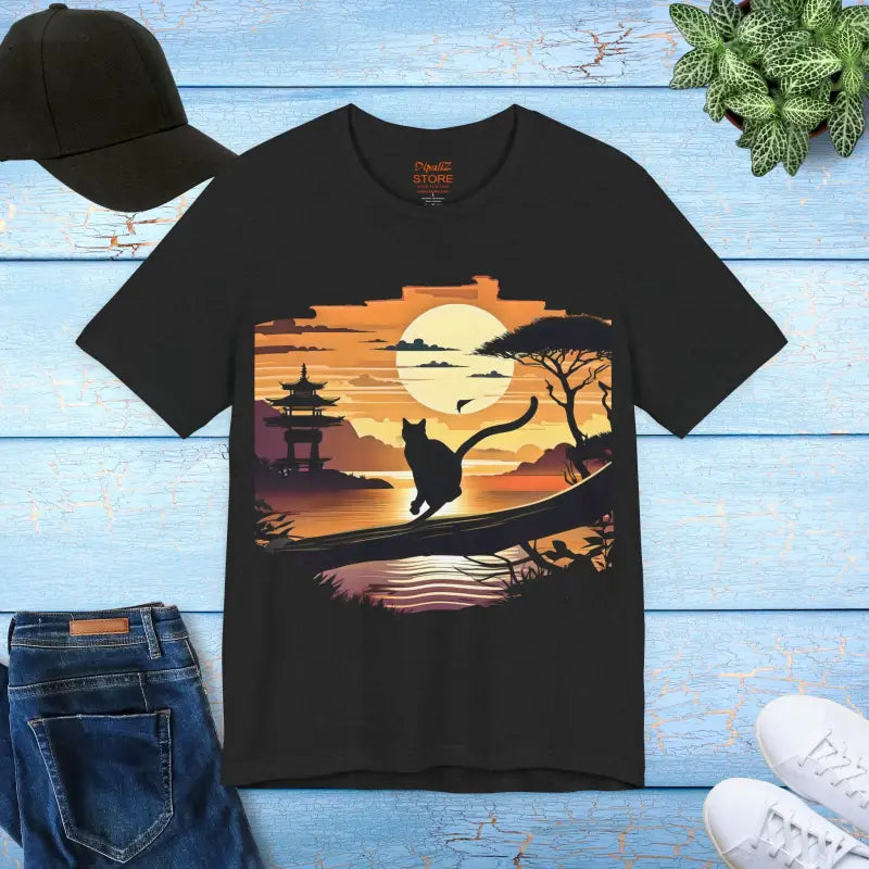 Cat Sunset Graphic Unisex Jersey Short Sleeve Tee - DipaliZ