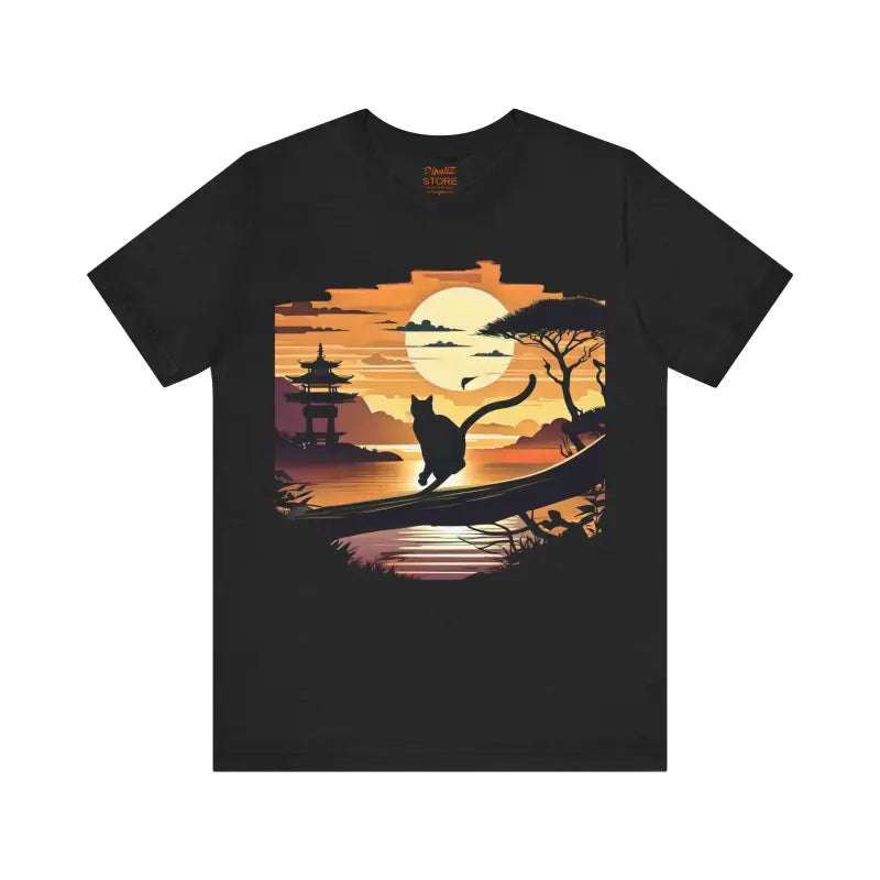 Cat Sunset Graphic Unisex Jersey Short Sleeve Tee - DipaliZ