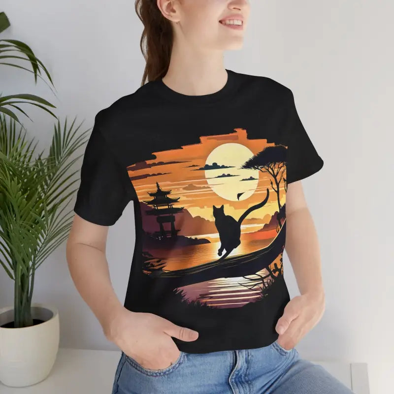 Cat Sunset Graphic Unisex Jersey Short Sleeve Tee - DipaliZ
